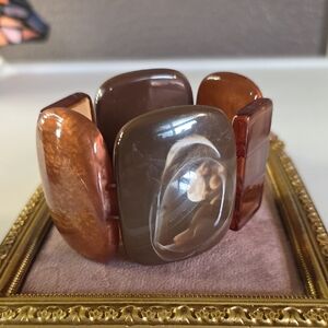 Chunky Brown And Amber Resin Stretch Bracelet